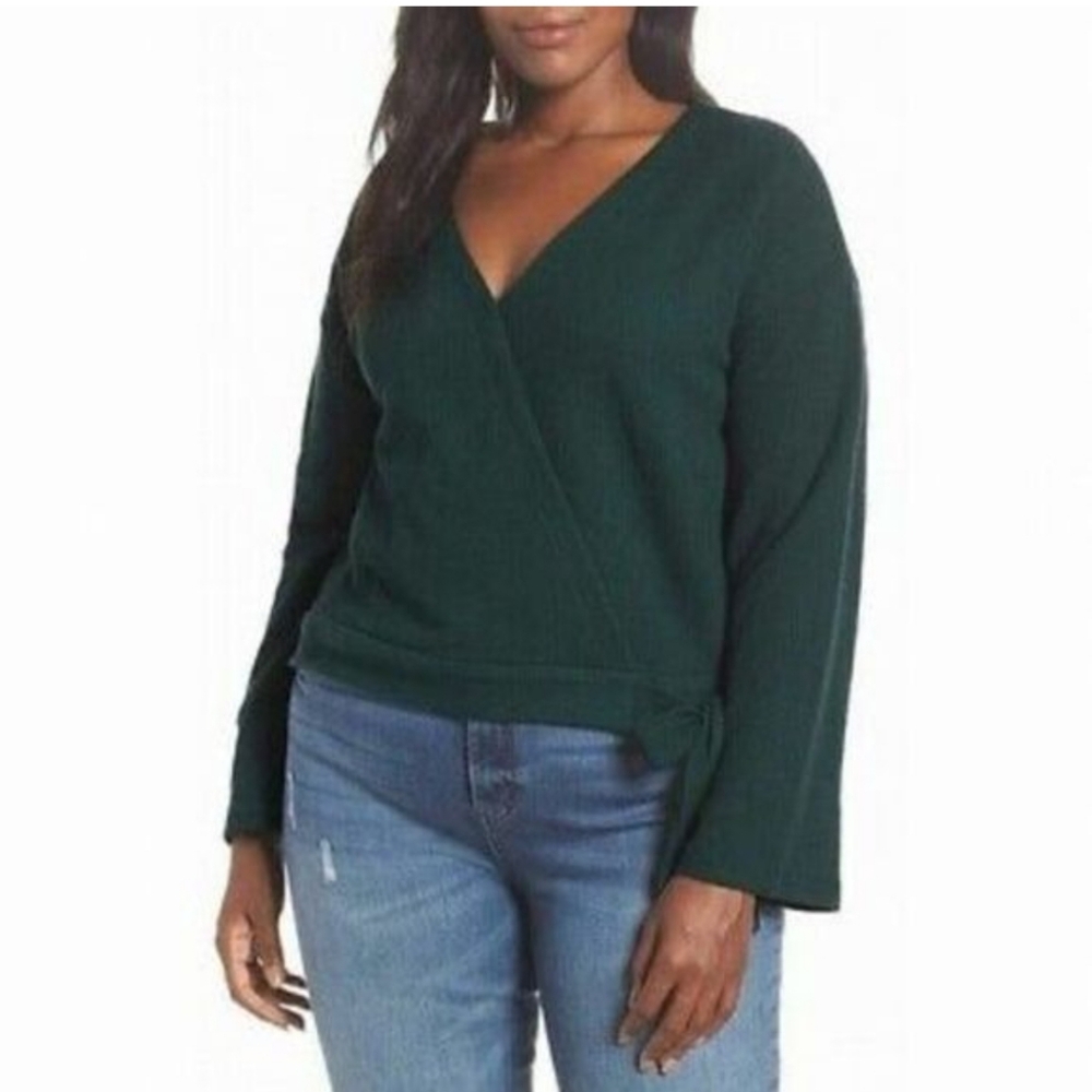 Madewell S Green Textured Cotton Wrap Top